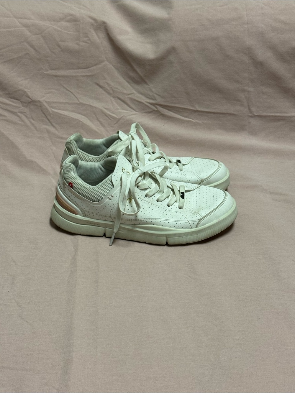 On Running White Athletic Sneakers with Beige Accent